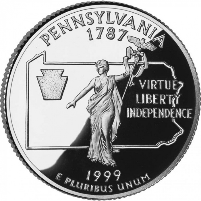 (002p) Монета США 1999 год 25 центов &quot;Пенсильвания&quot;  Медь-Никель  UNC